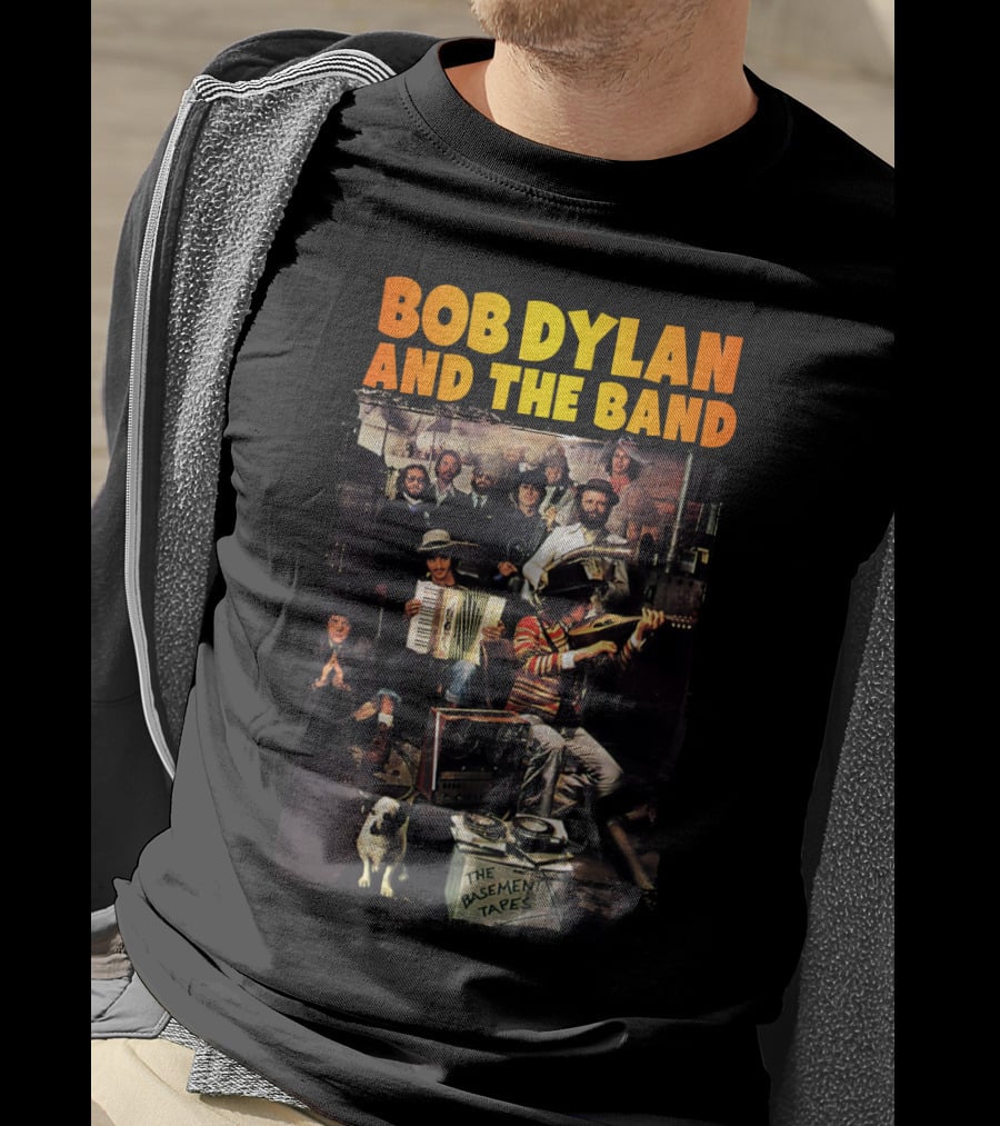 Bob Dylan And The Band The Basement Tapes Group Photo With Instruments And Dog T-Shirt