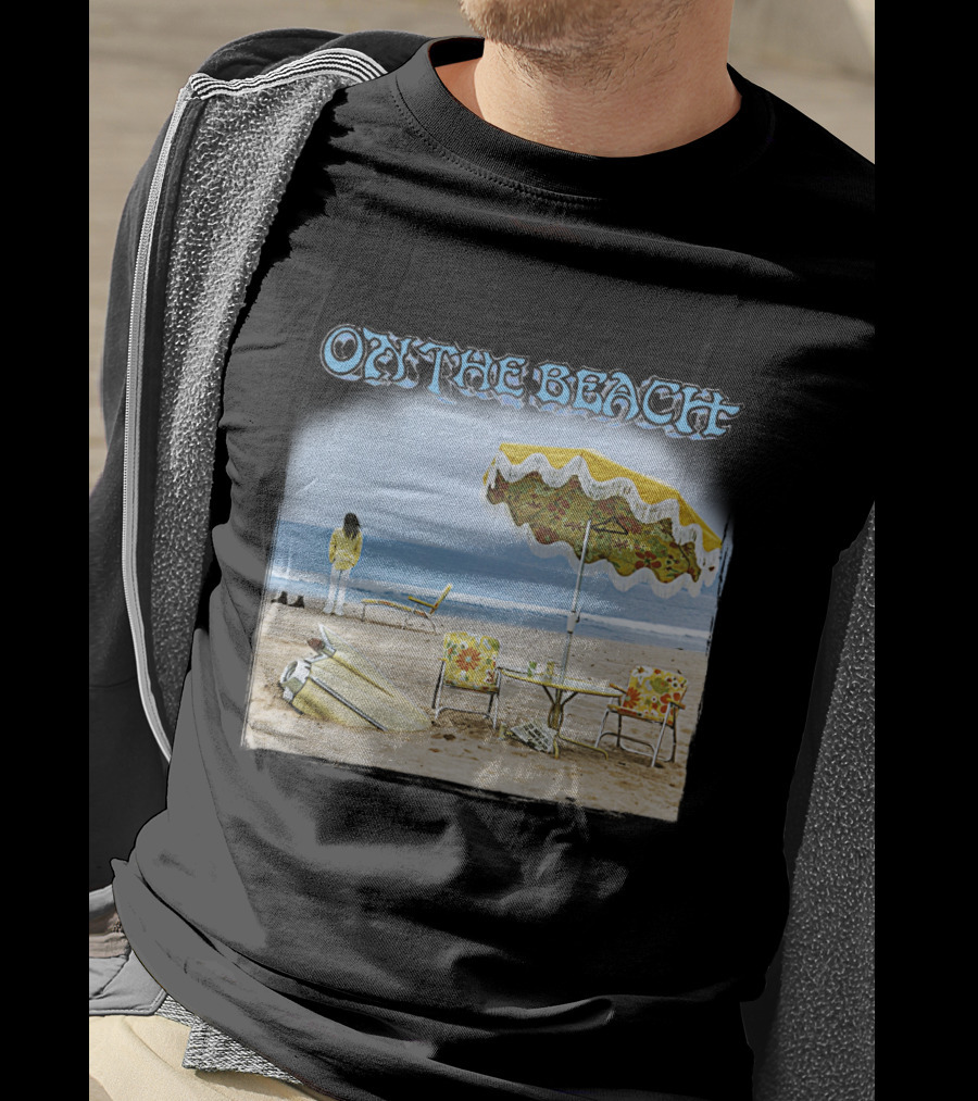 Neil Young On The Beach Vintage Album Cover Surreal Coastal Scene T-Shirt