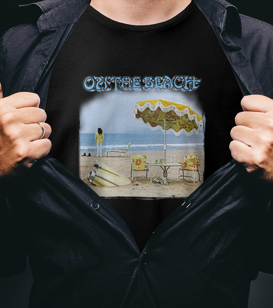 Neil Young On The Beach Vintage Album Cover Surreal Coastal Scene T-Shirt