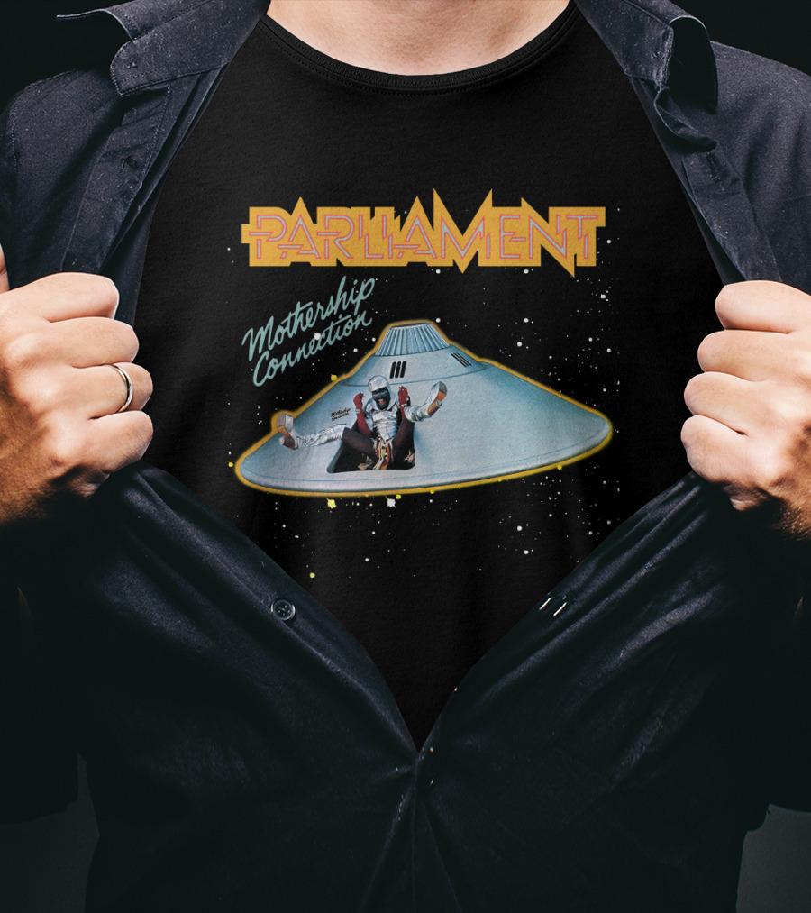 Parliament Funkadelic Mothership Connection Album Cover Iconic Spaceship T-Shirt