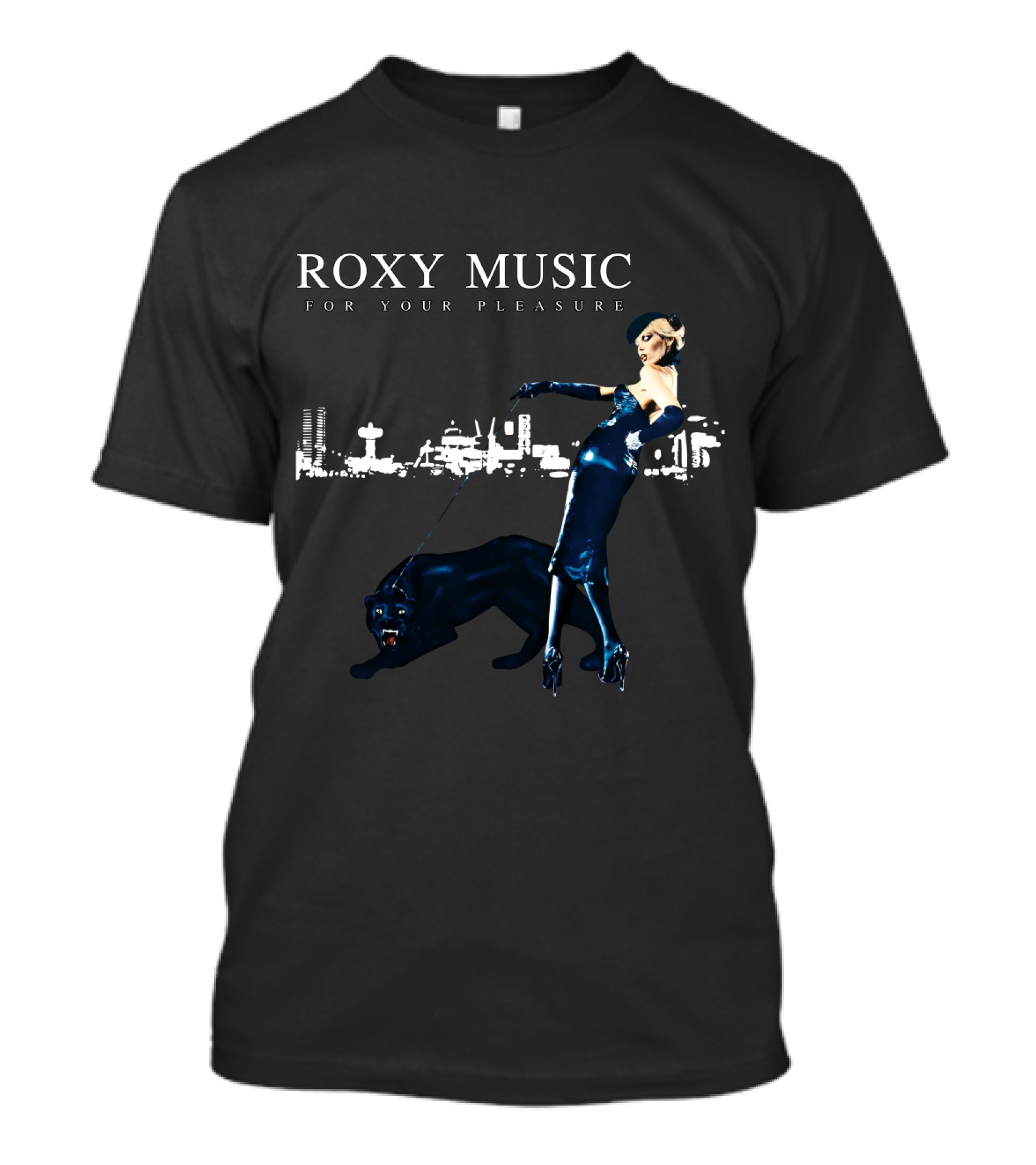 Roxy Music For Your Pleasure Album Cover With Lady And Panther City Skyline T-Shirt