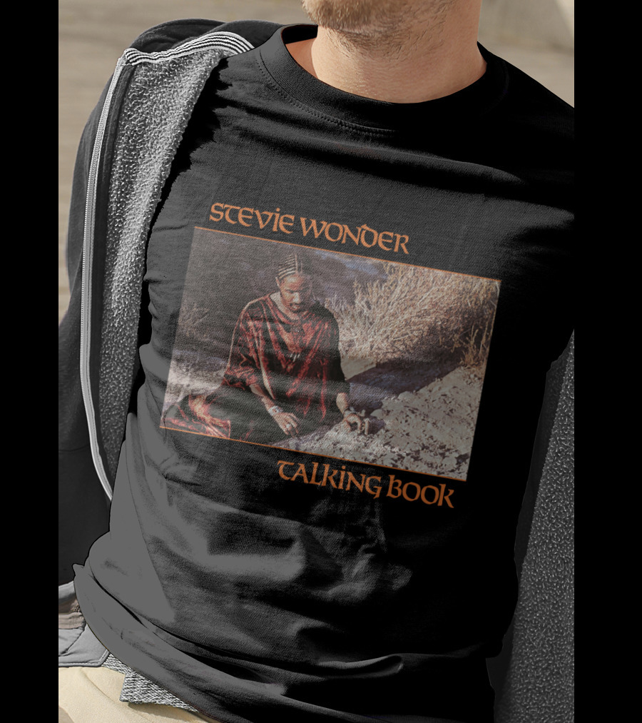 Stevie Wonder Sitting In Sand Talking Book Cover T-Shirt