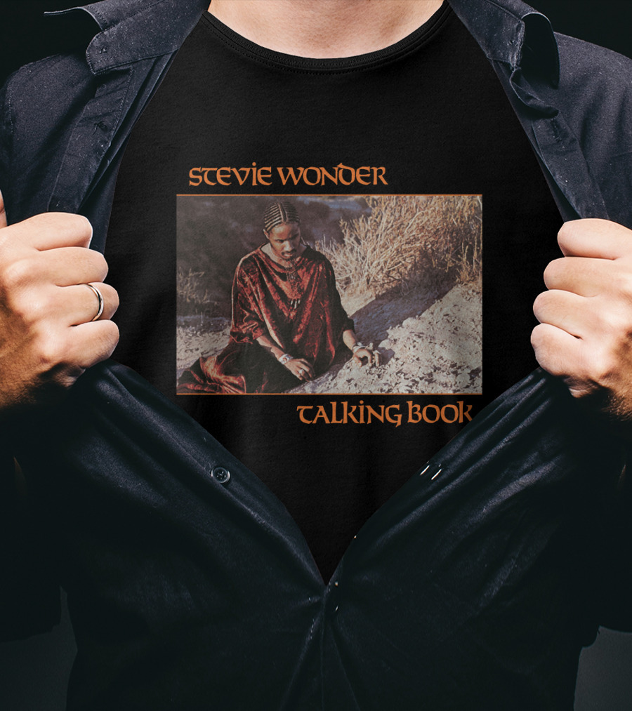 Stevie Wonder Sitting In Sand Talking Book Cover T-Shirt