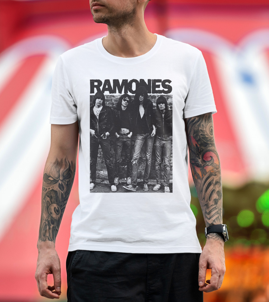 Ramones Black And White Band Photo Iconic Punk Rock Group T-Shirt