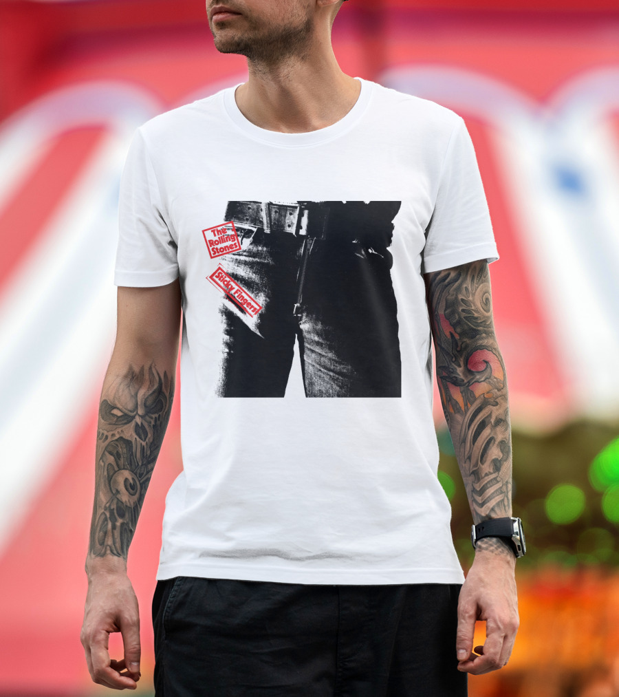 The Rolling Stones Sticky Fingers 1971 Iconic Black And White Jean Zipper T-Shirt