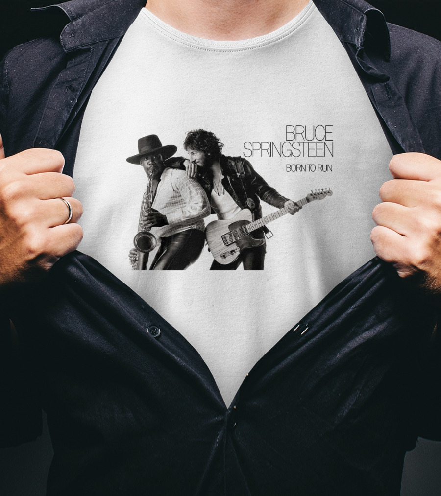 Bruce Springsteen Born To Run Album Cover Clarence Clemons Saxophone And Guitar T-Shirt