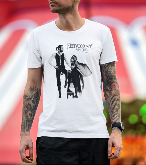 Premium T-Shirt: FLEETWOOD MAC RUMOURS Iconic Album Cover Black and White Nostalgia T-Shirt FLEETWOOD MAC RUMOURS Iconic Album Cover Black and White Nostalgia T-Shirt