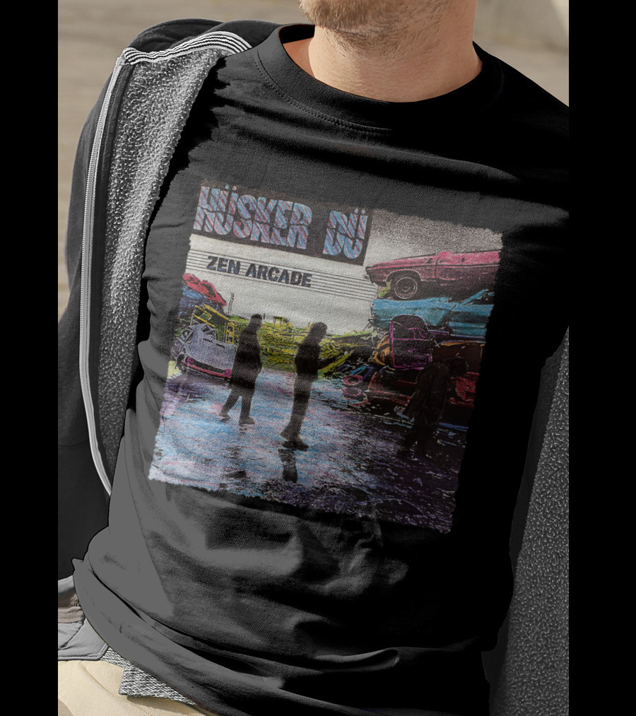 Husker Du Zen Arcade Album Cover With Silhouetted Figures And Junkyard Scene T-Shirt
