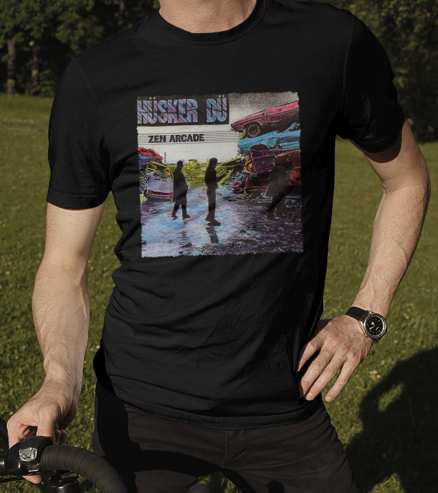 Husker Du Zen Arcade Album Cover With Silhouetted Figures And Junkyard Scene T-Shirt