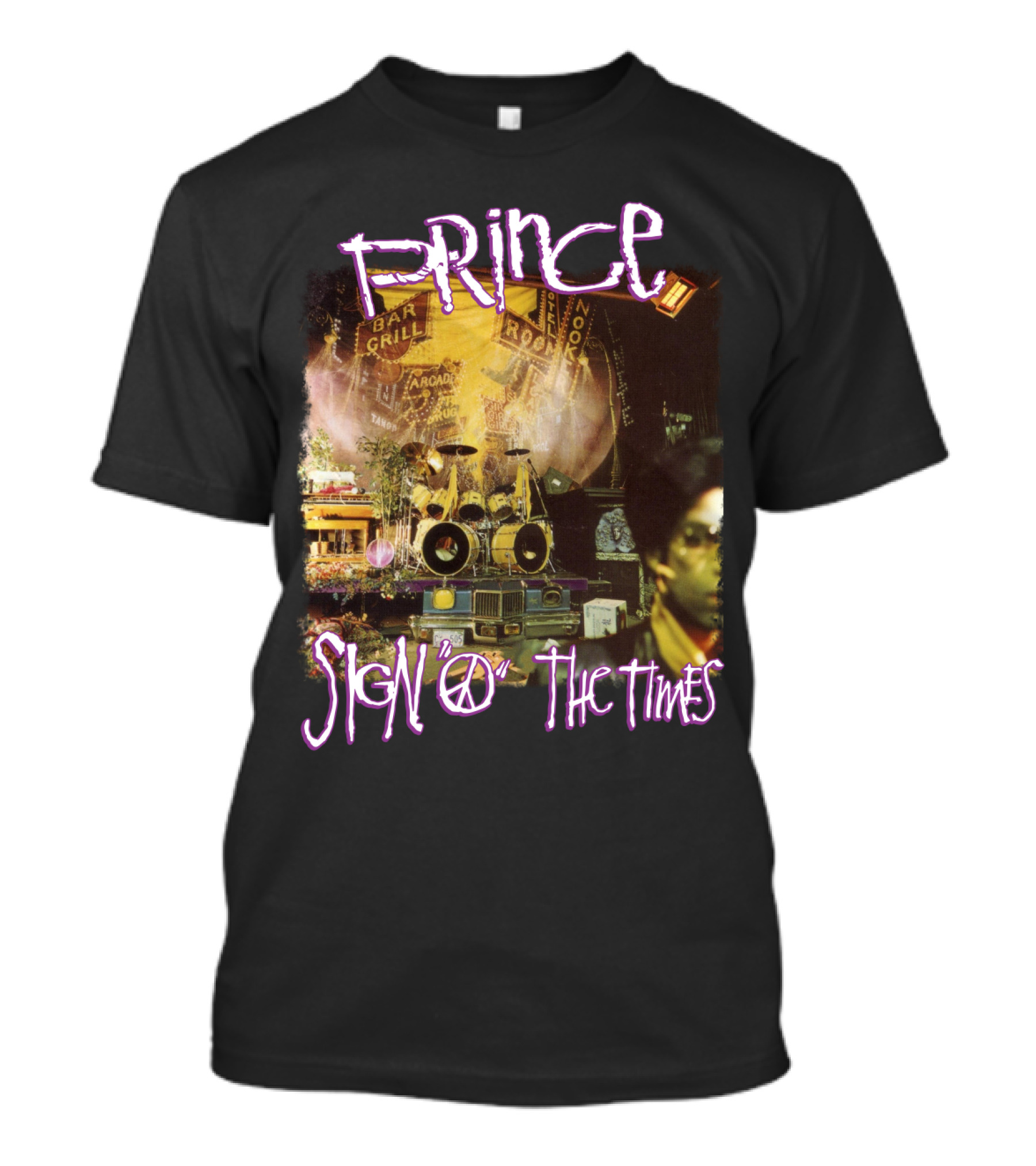 Prince Sign O The Times Album Cover Art With Musical Instruments And Stage Visuals T-Shirt