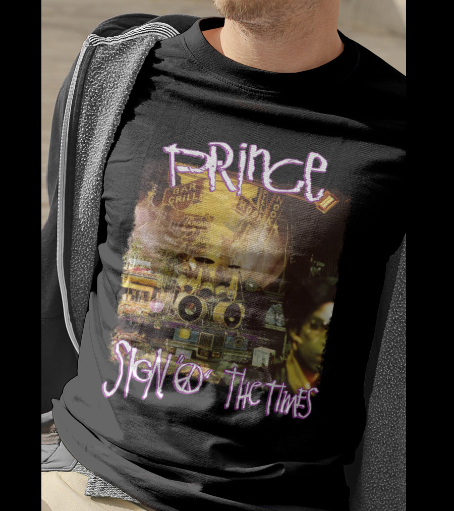 Prince Sign O The Times Album Cover Art With Musical Instruments And Stage Visuals T-Shirt