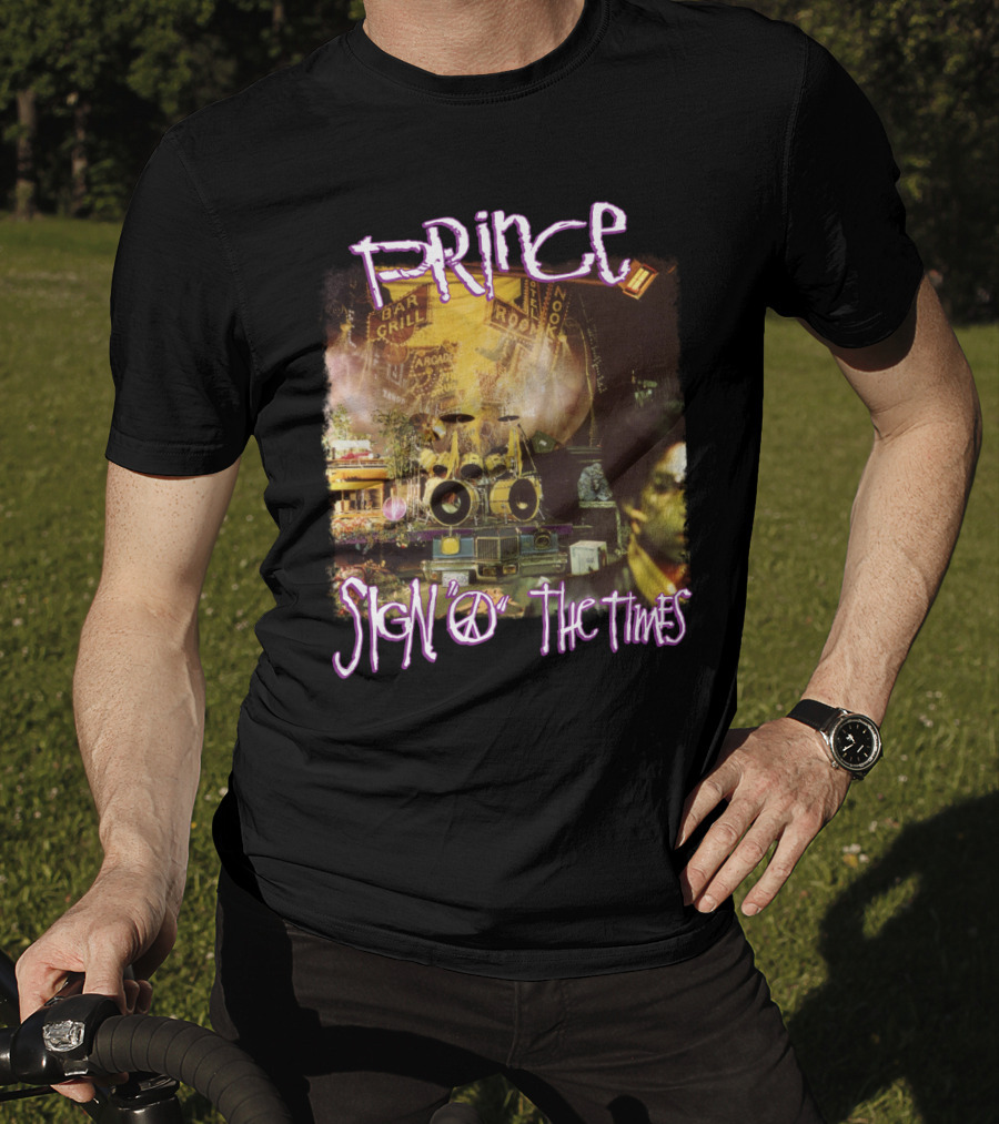 Prince Sign O The Times Album Cover Art With Musical Instruments And Stage Visuals T-Shirt