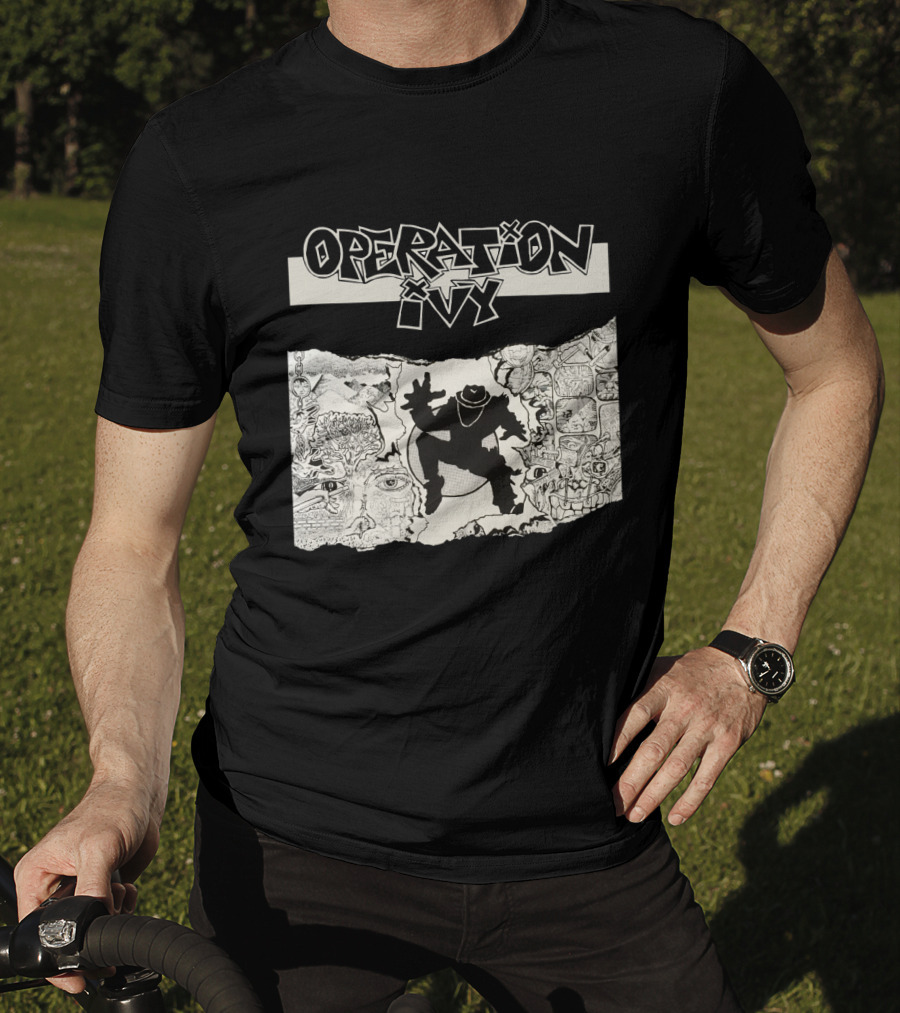 Operation Ivy Energy Album Cover Black And White Silhouetted Figure And Doodle Art T-Shirt