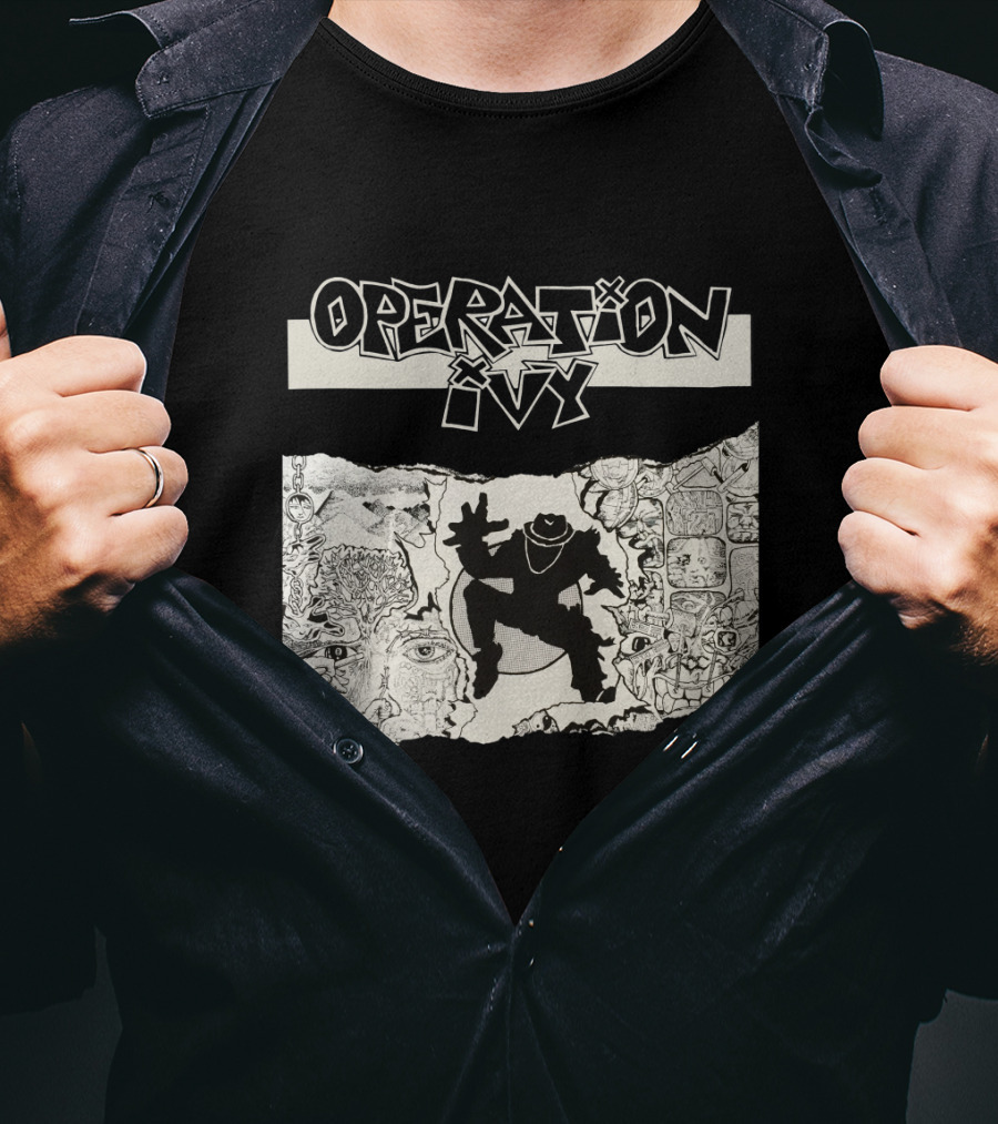 Operation Ivy Energy Album Cover Black And White Silhouetted Figure And Doodle Art T-Shirt