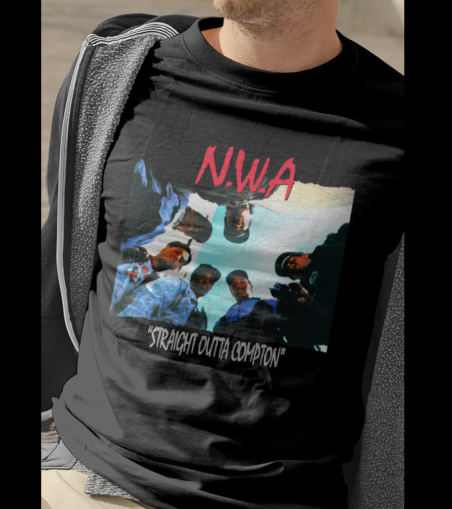 N.w.a Straight Outta Compton Black Crew Portrait 90S Style T-Shirt