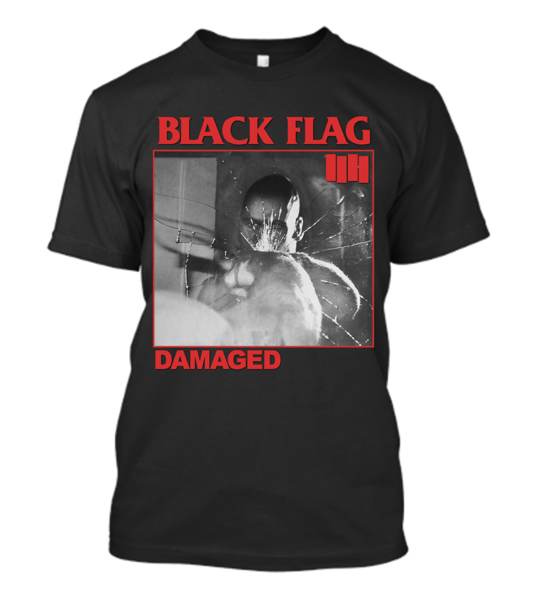 Black Flag Damaged Album Cover Black And White Broken Glass Image T-Shirt