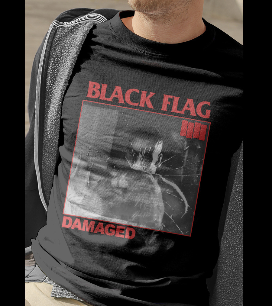 Black Flag Damaged Album Cover Black And White Broken Glass Image T-Shirt