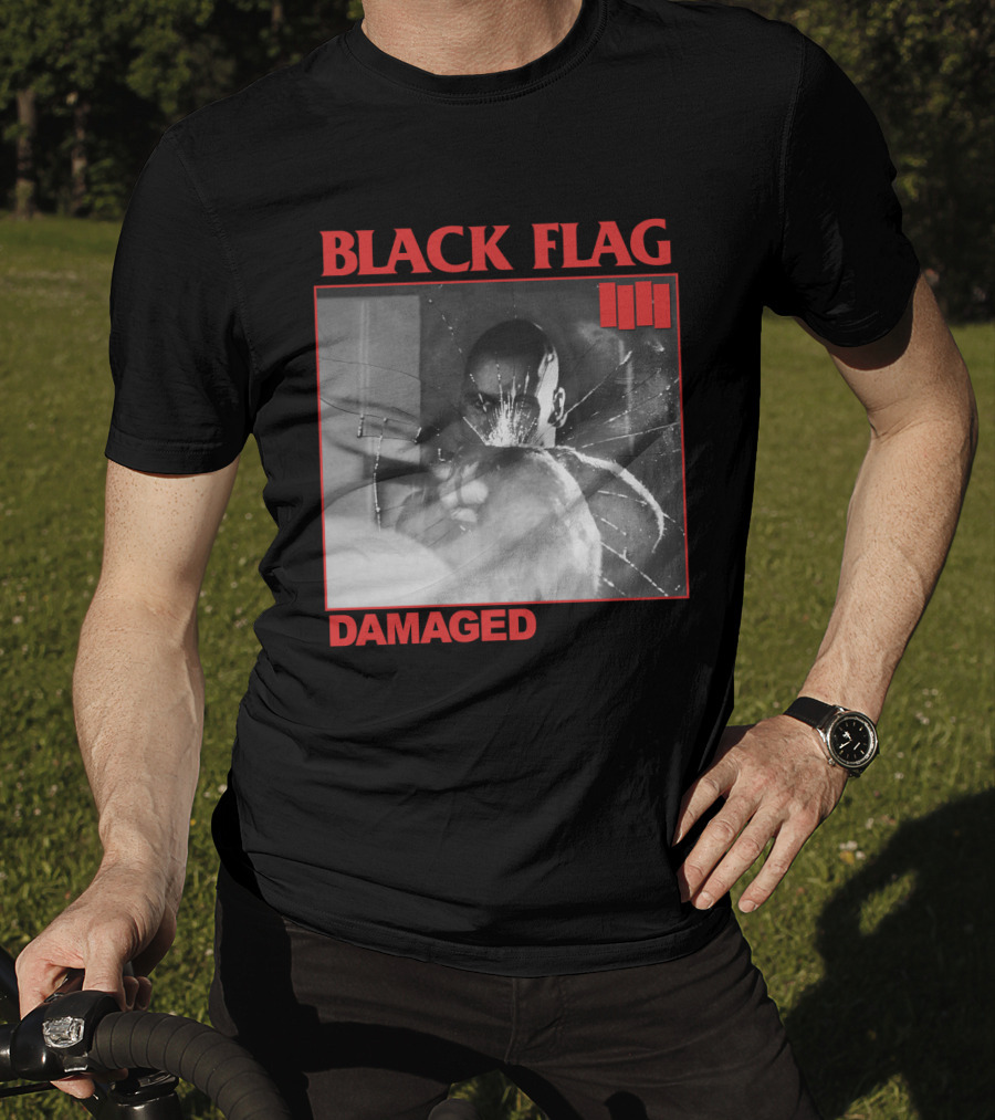 Black Flag Damaged Album Cover Black And White Broken Glass Image T-Shirt