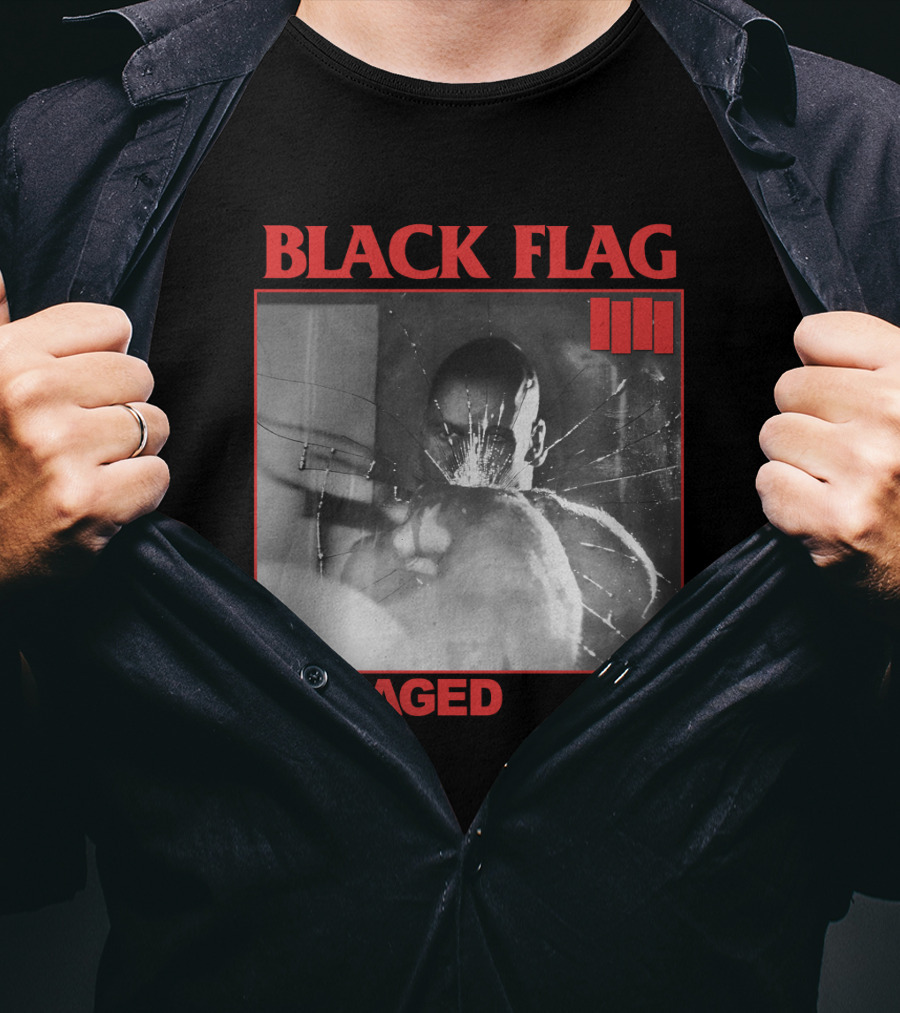 Black Flag Damaged Album Cover Black And White Broken Glass Image T-Shirt