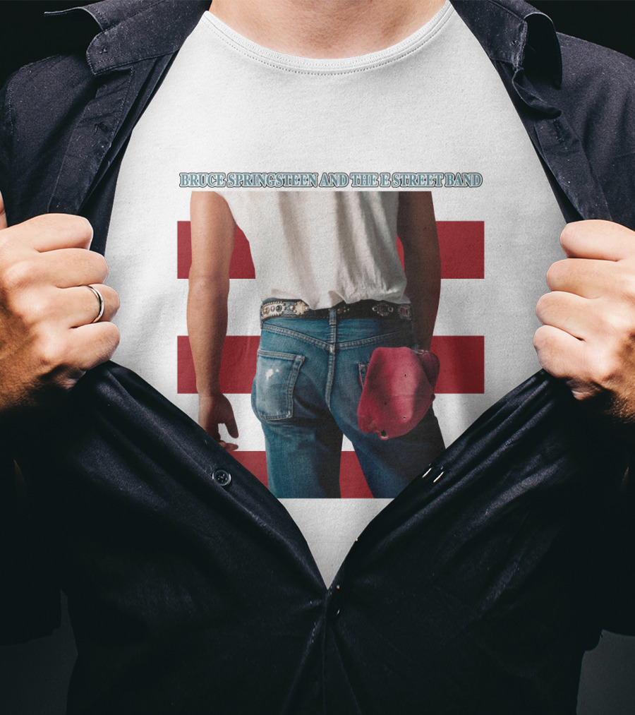 Bruce Springsteen And The E Street Band Born In The U.S.A. Denim Red Cap Stripes Iconic Album Cover T-Shirt