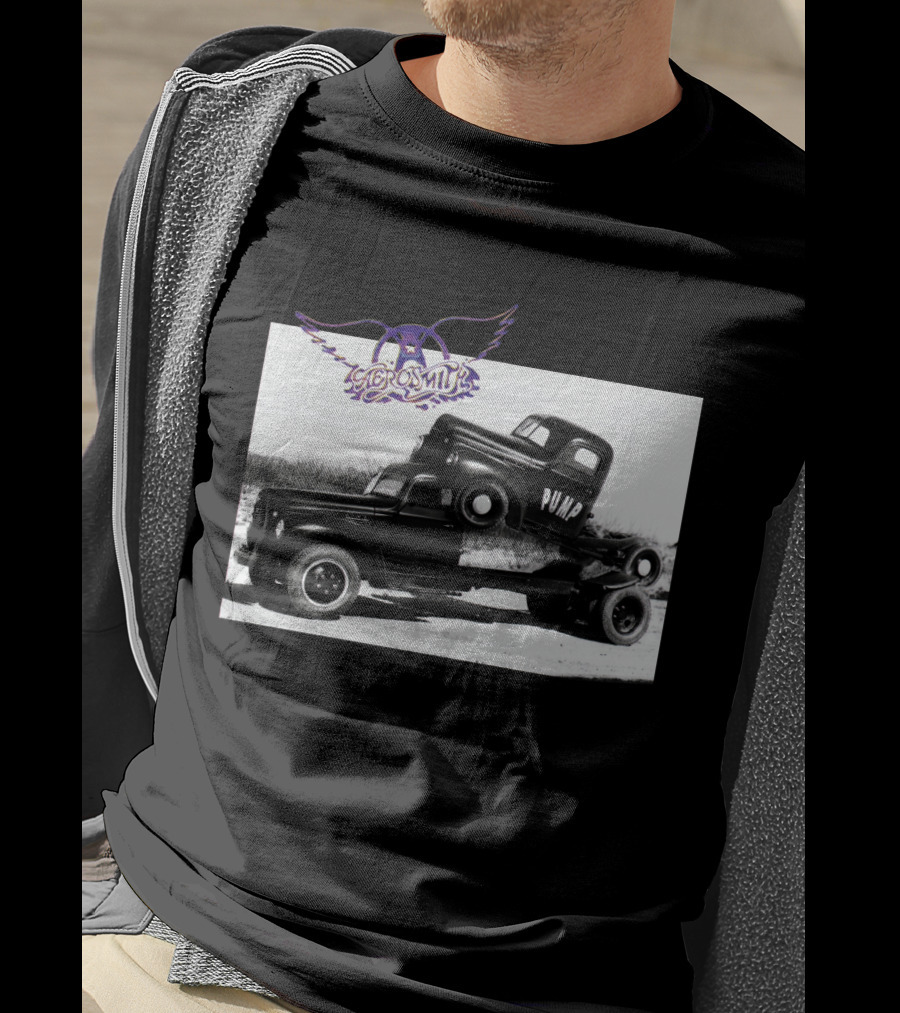 Aerosmith Logo With Trucks And Pump Text T-Shirt