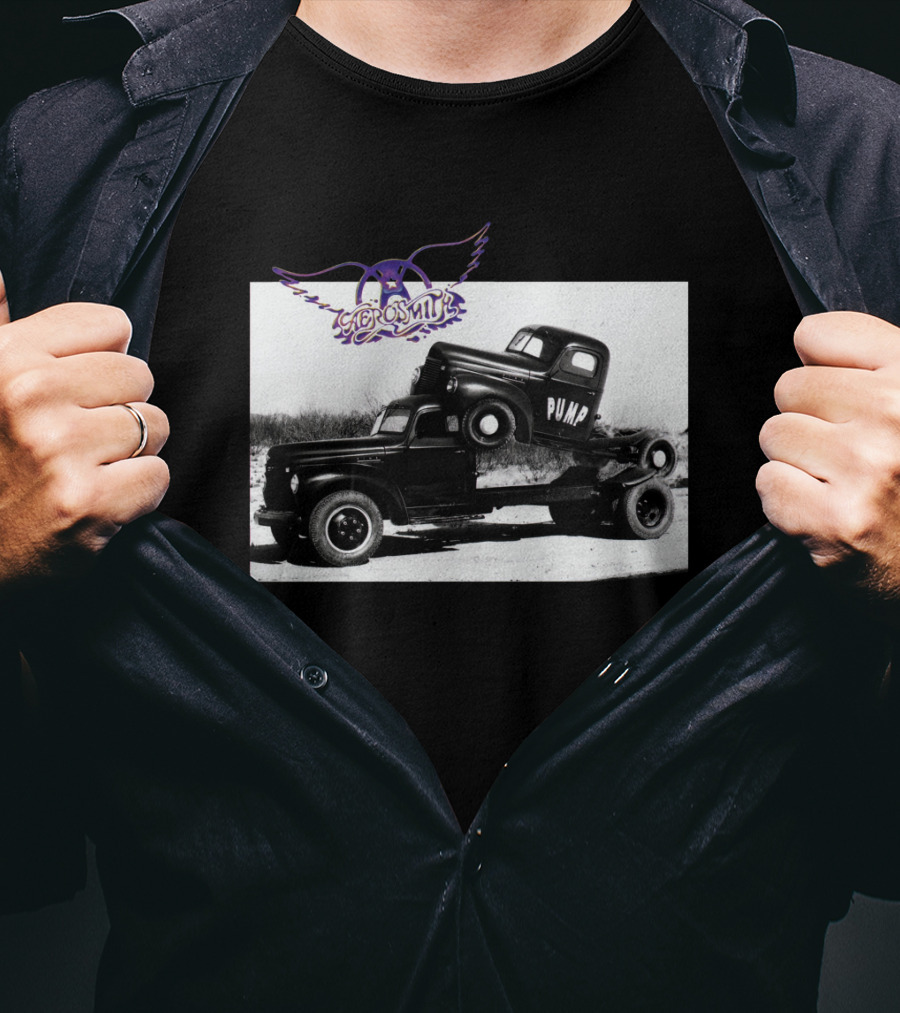 Aerosmith Logo With Trucks And Pump Text T-Shirt