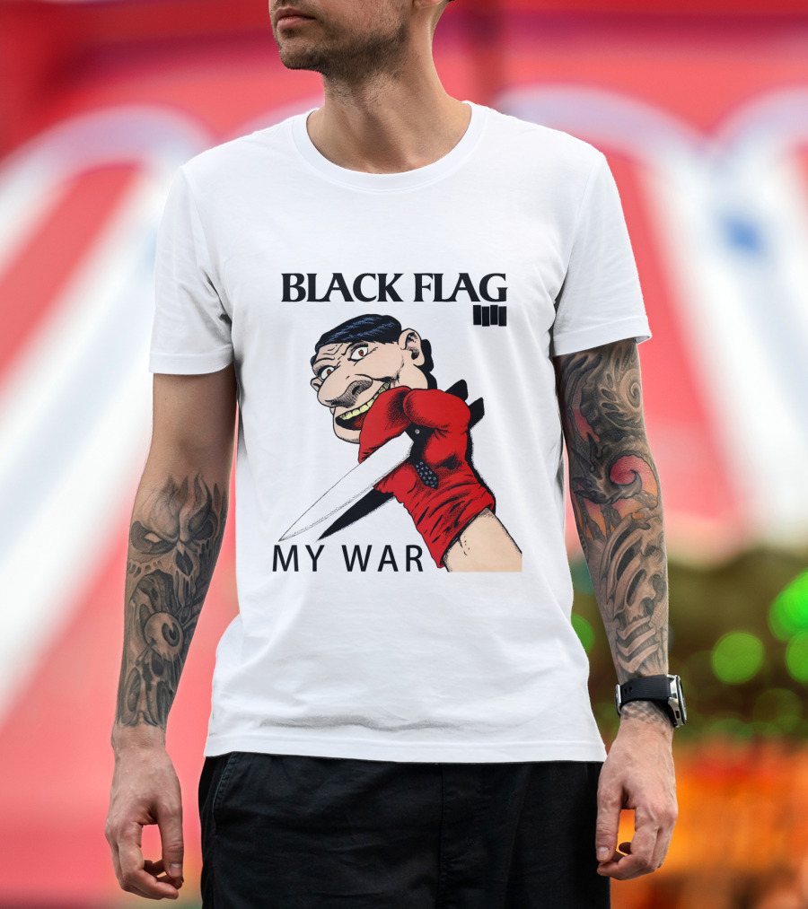 Black Flag My War Red Glove Knife Cartoon Face T-Shirt
