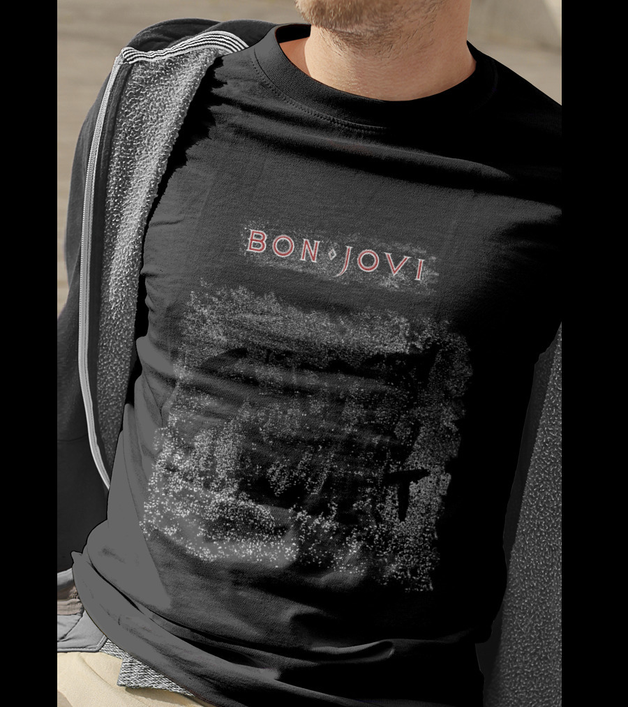 Bon Jovi Slippery When Wet 80s Rock Band Name Red Letters White Background T-Shirt