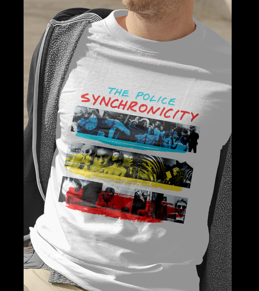 The Police Synchronicity Album Cover Art Blue Yellow Red Stripes T-Shirt