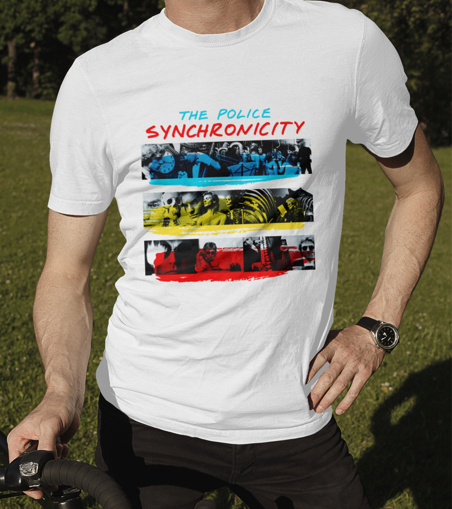The Police Synchronicity Album Cover Art Blue Yellow Red Stripes T-Shirt