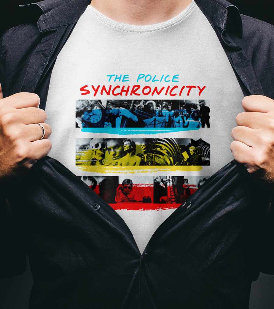The Police Synchronicity Album Cover Art Blue Yellow Red Stripes T-Shirt