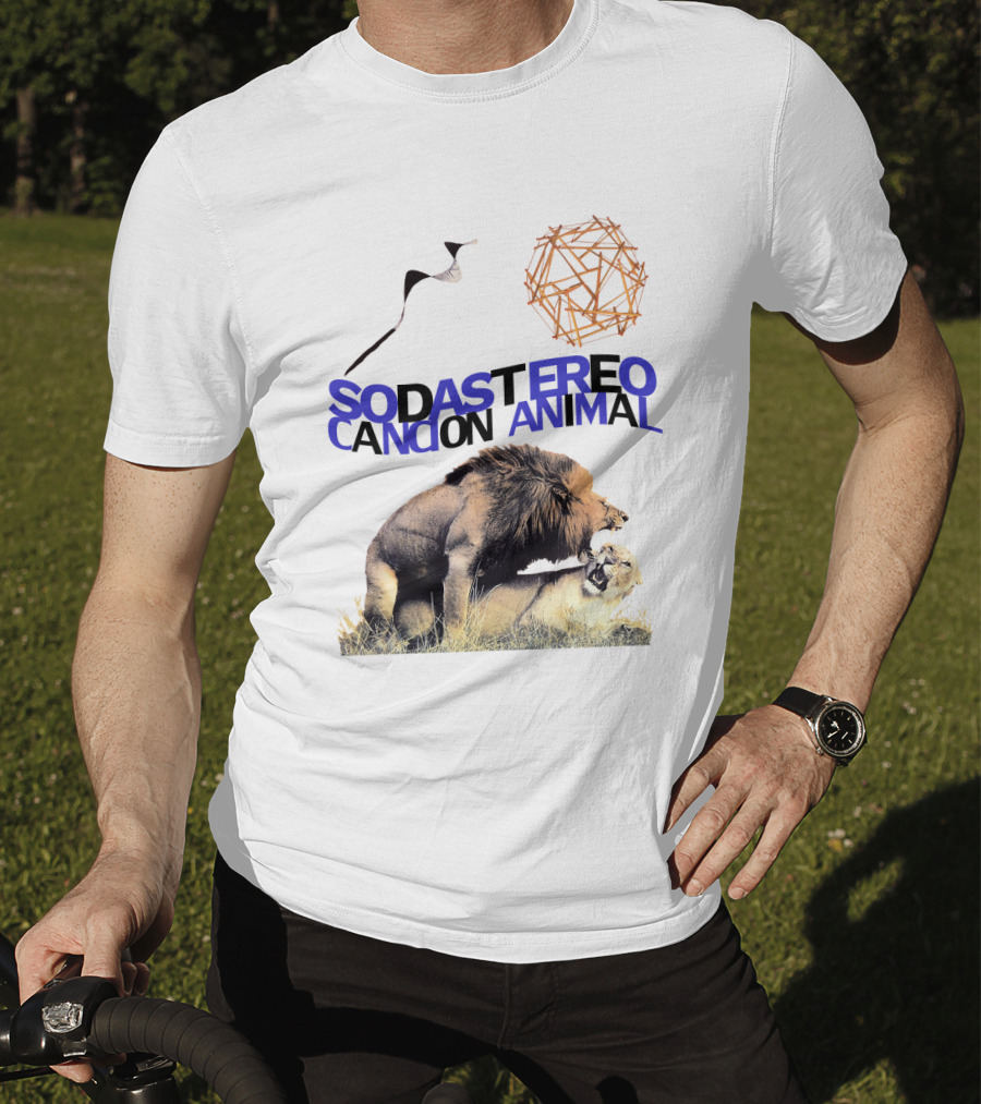 Soda Stereo Cancion Animal Lion Imagery With Geometric Sun T-Shirt