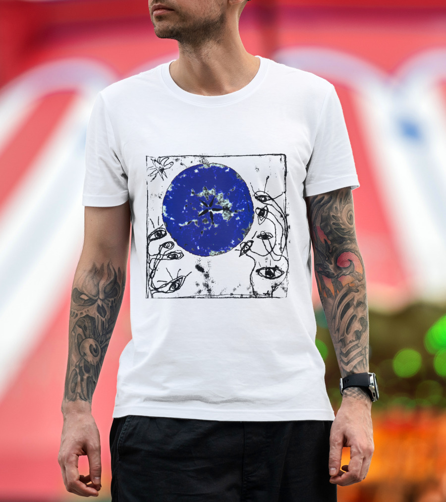 The Cure Wish Album Art Blue Circle with Abstract Eye Drawings T-Shirt