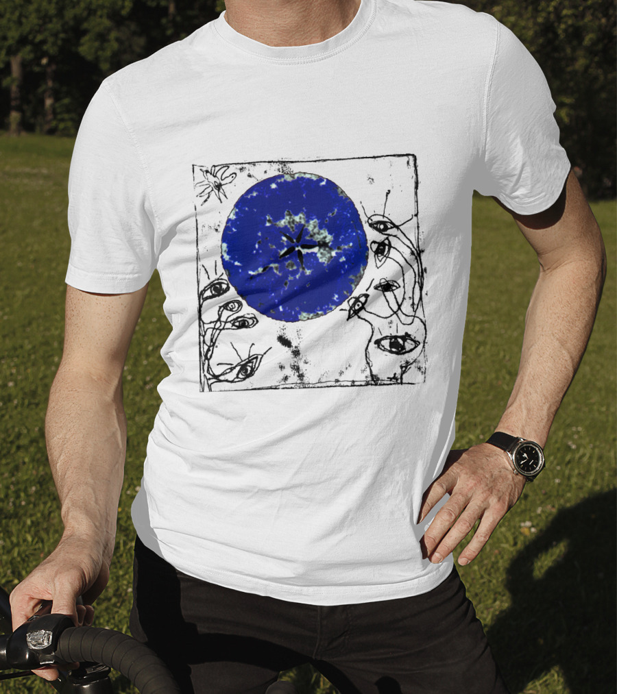 The Cure Wish Album Art Blue Circle With Abstract Eye Drawings T-Shirt