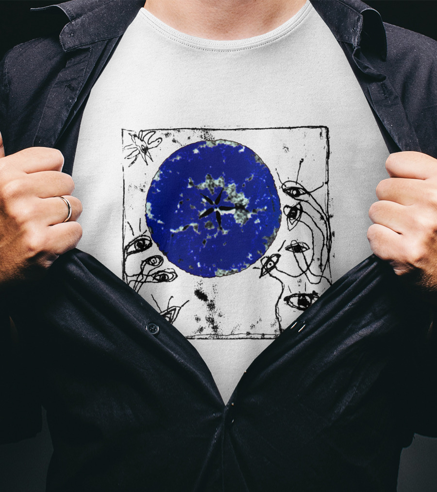 The Cure Wish Album Art Blue Circle With Abstract Eye Drawings T-Shirt