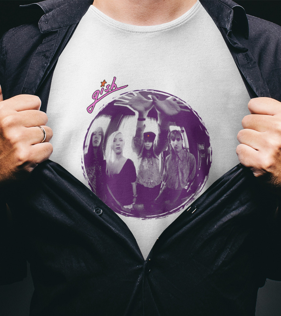 The Smashing Pumpkins Gish Album Band Photo With Purple Circle And Text T-Shirt