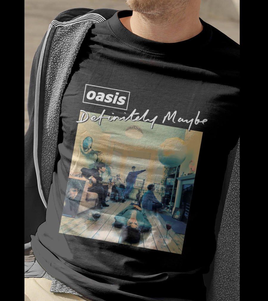 Oasis Definitely Maybe Album Cover Iconic Band Room Scene T-Shirt