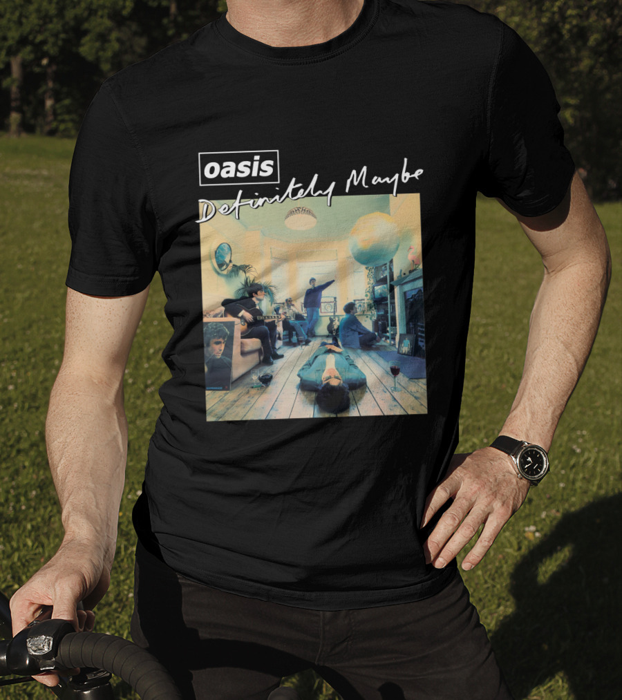 Oasis Definitely Maybe Album Cover Iconic Band Room Scene T-Shirt