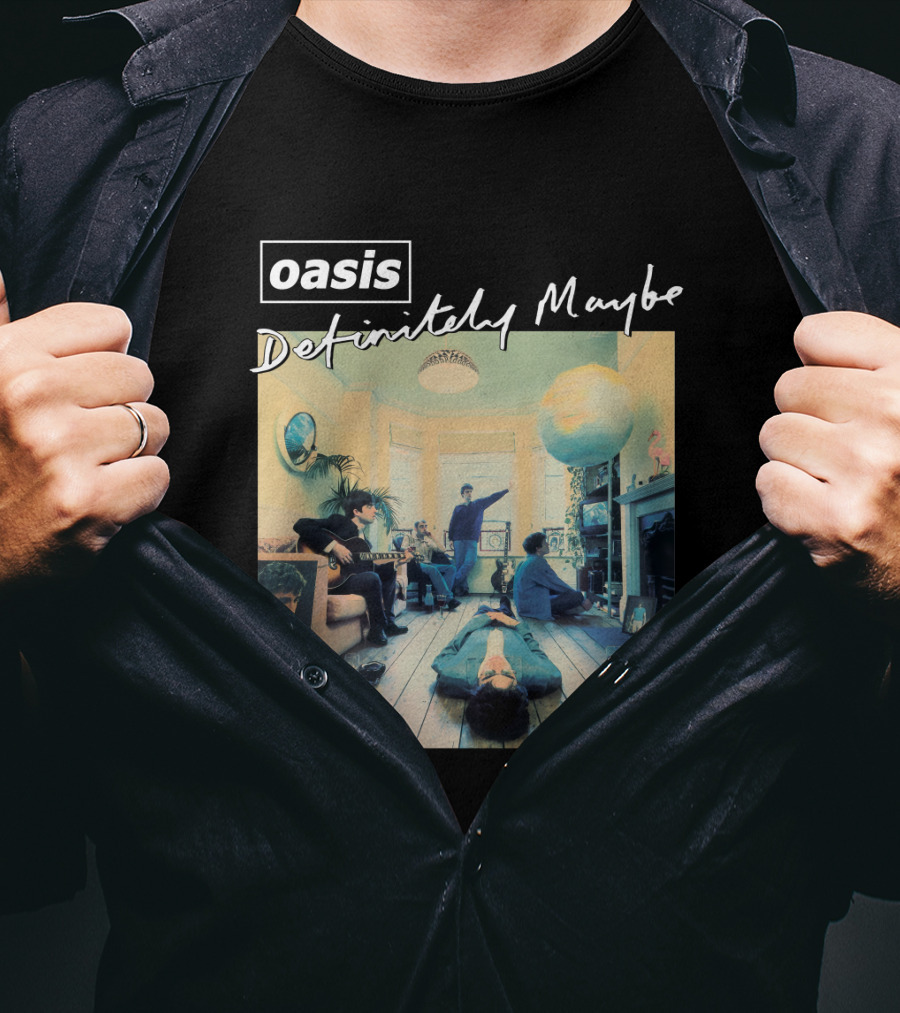 Oasis Definitely Maybe Album Cover Iconic Band Room Scene T-Shirt