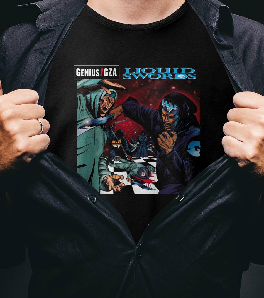 Genius Gza Liquid Swords 1995 Chess Battle Scene Warrior Confrontation T-Shirt