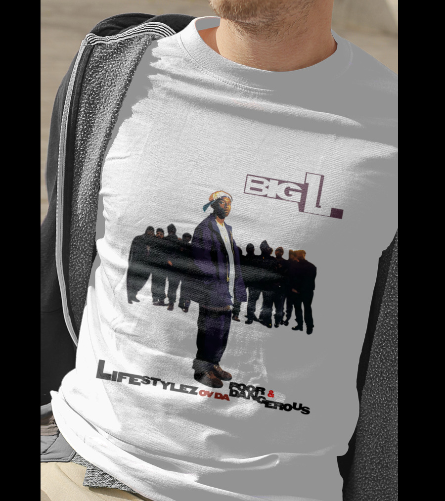 Big L Lifestylez Ov Da Poor And Dangerous Album Cover With Group In Background T-Shirt