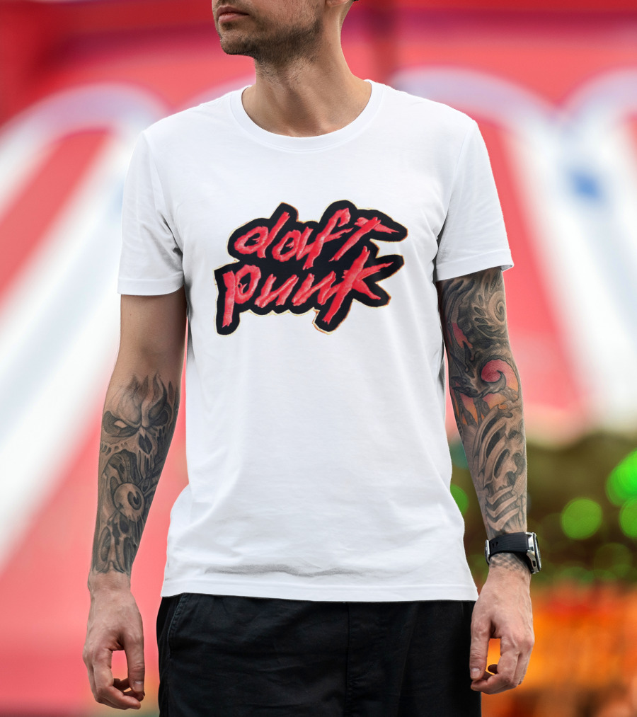 Daft Punk Logo Red Stylized Text T-Shirt
