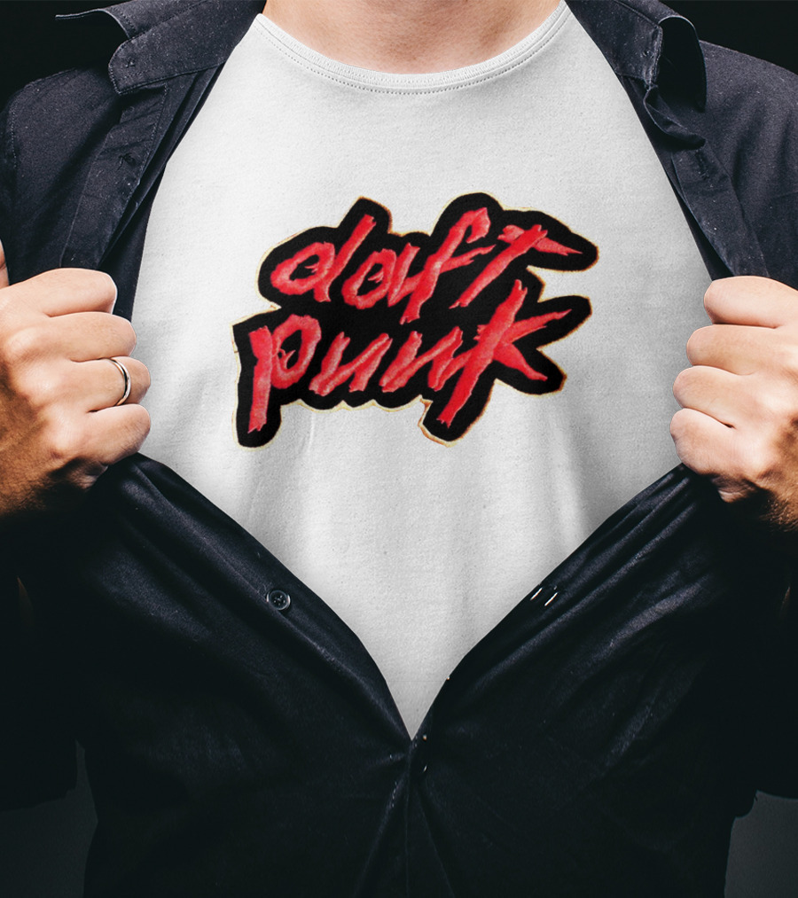 Daft Punk Logo Red Stylized Text T-Shirt