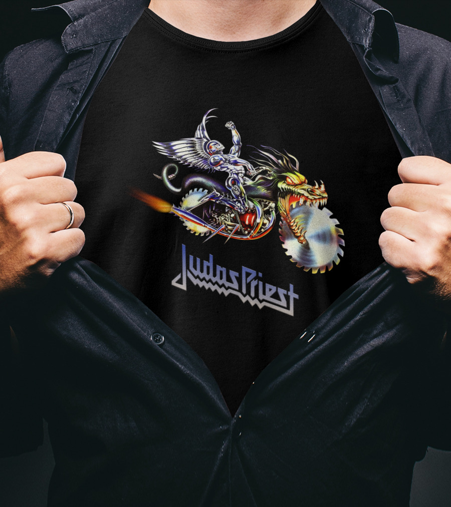 Judas Priest Painkiller Winged Rider On Dragon Motorcycle With Saw Blades T-Shirt