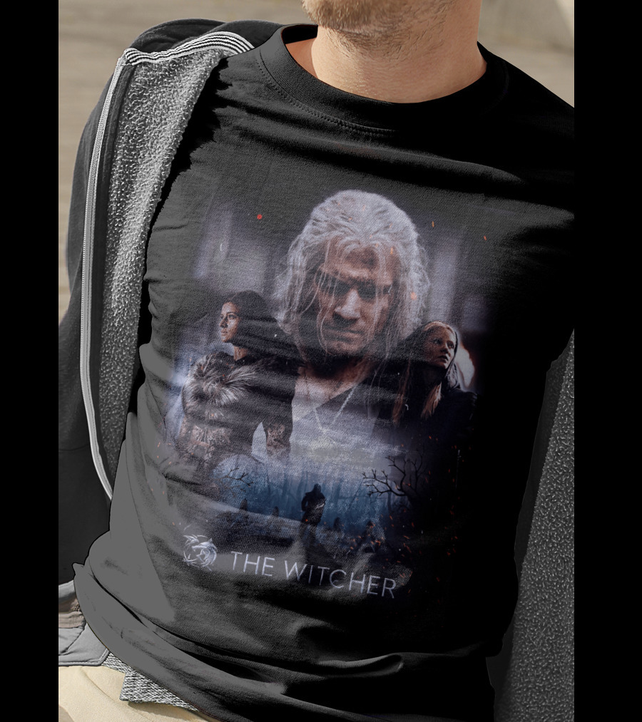 The Witcher Geralt Yennefer Ciri Dark Forest Scene T-Shirt