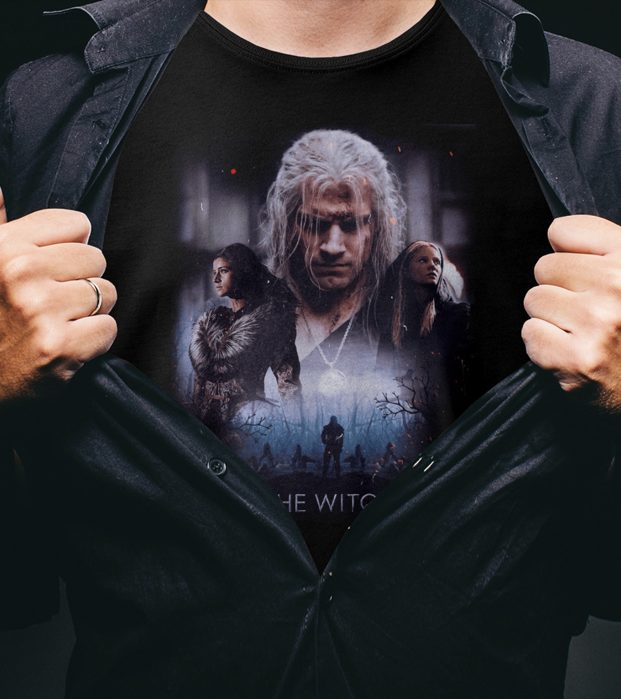 The Witcher Geralt Yennefer Ciri Dark Forest Scene T-Shirt