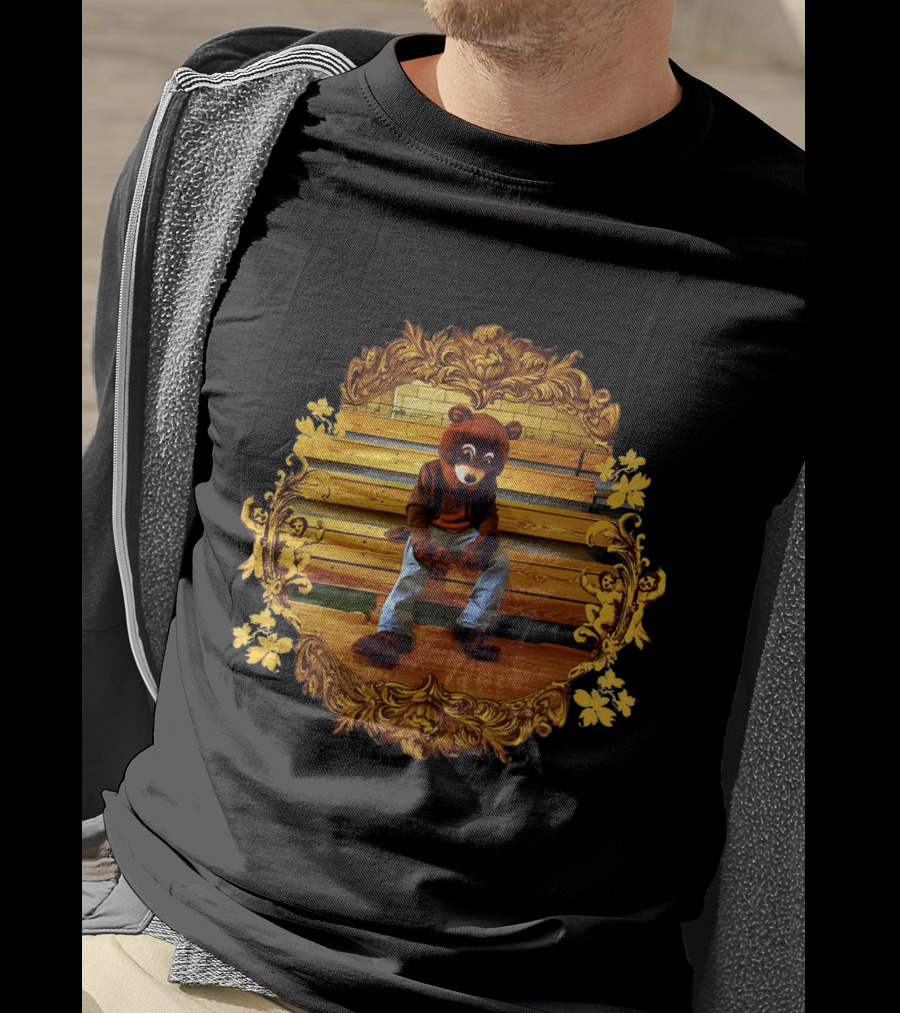 Kanye West The College Dropout Bear Sitting On Wooden Bleachers Gold Ornate Frame T-Shirt