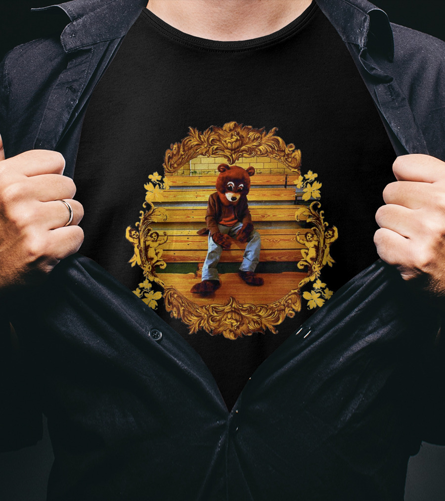 Kanye West The College Dropout Bear Sitting On Wooden Bleachers Gold Ornate Frame T-Shirt
