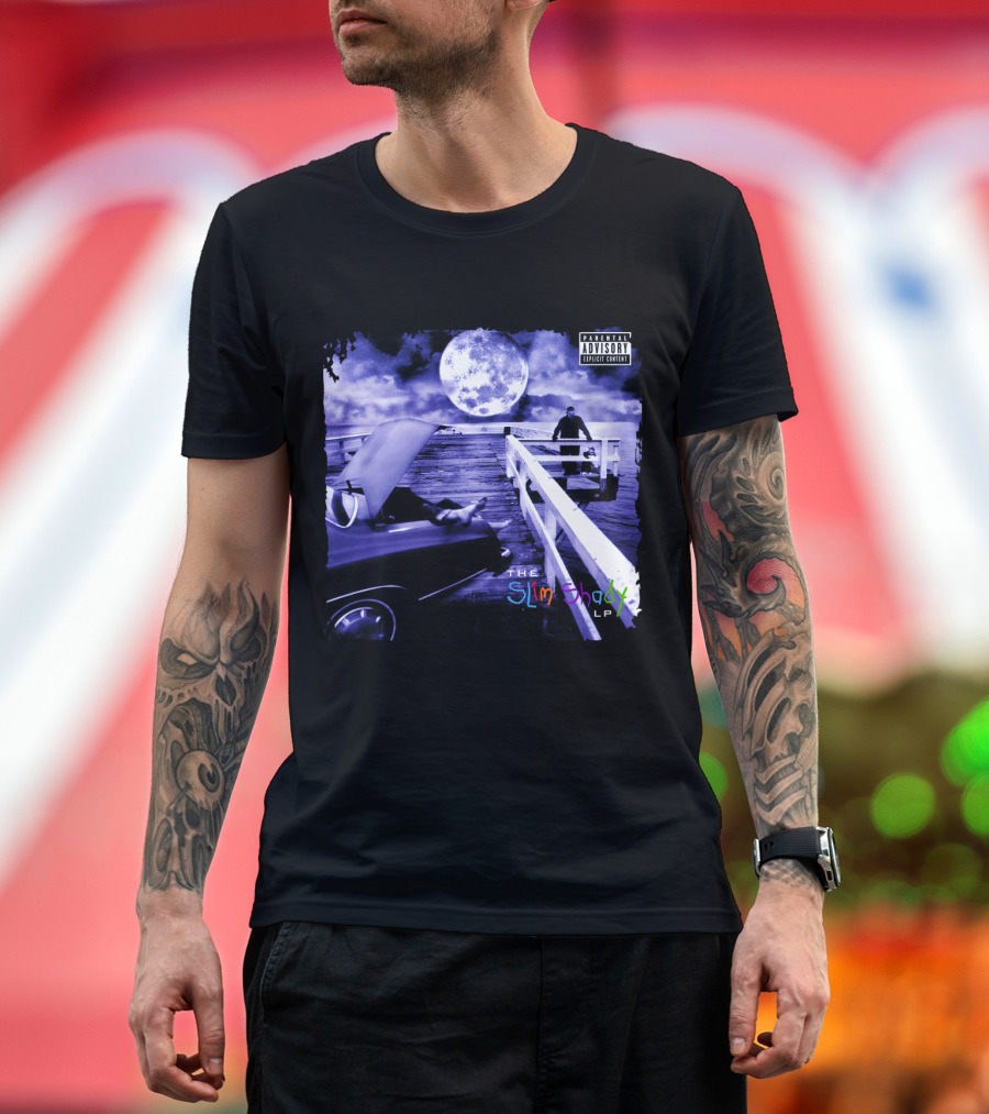 Eminem The Slim Shady LP Explicit Content Dark Purple Pier Moon T-Shirt