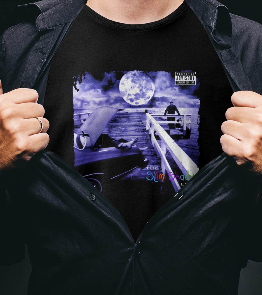 Eminem The Slim Shady LP Explicit Content Dark Purple Pier Moon T-Shirt